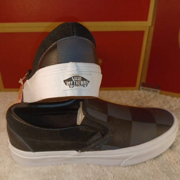 VANS Men's 4.5/Women's 6 Leather Slip On Black/Gray Checkerboard - Picture 10 of 12